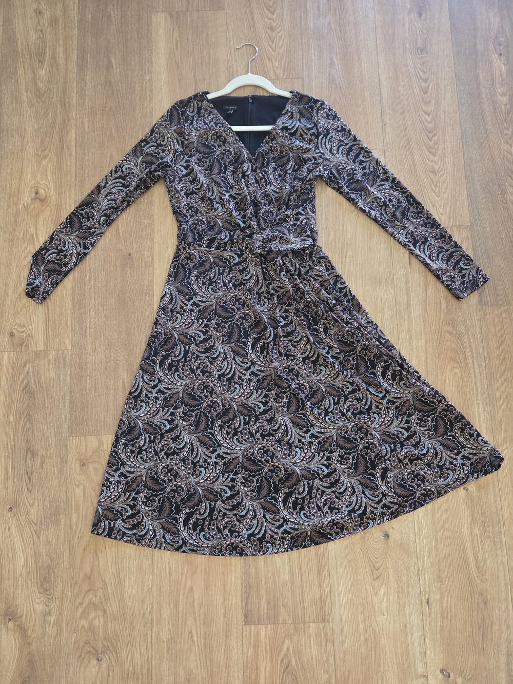 Talbots Black and Brown Paisley Long-Sleeve Wrap Dress